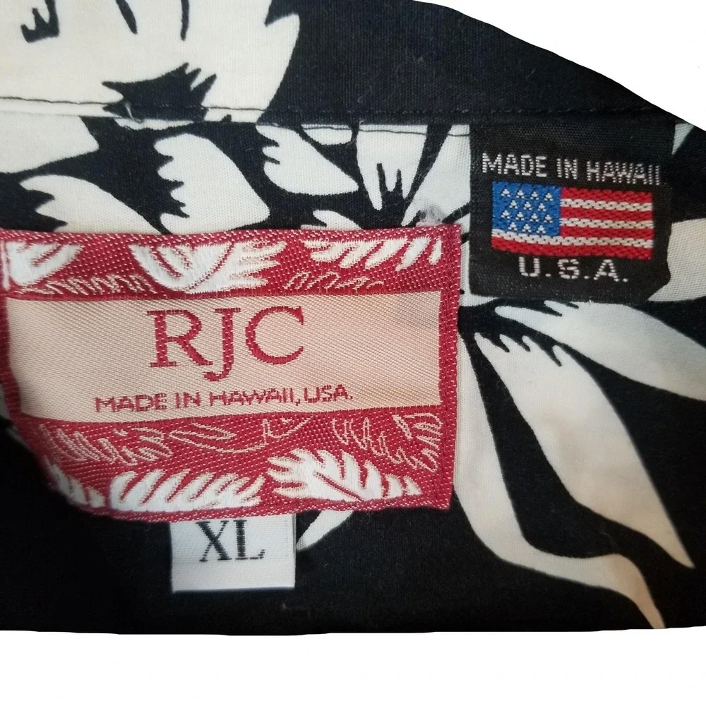 Vintage RJC Shirt Mens XL Black Pineapple Hawaiian Aloha Short‎ Sleeve Button